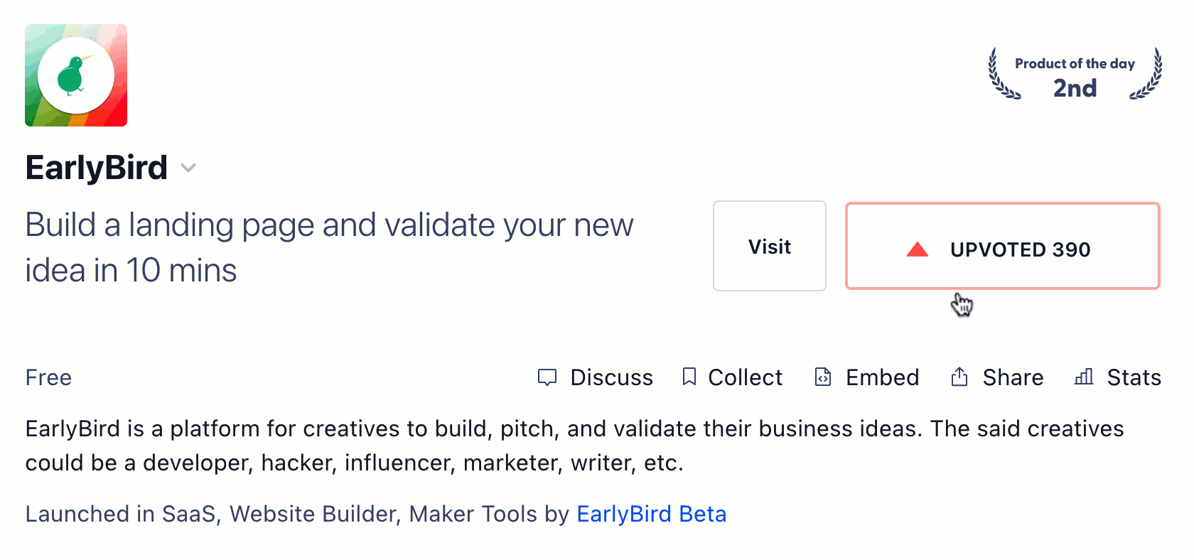 EarlyBird on product hunt