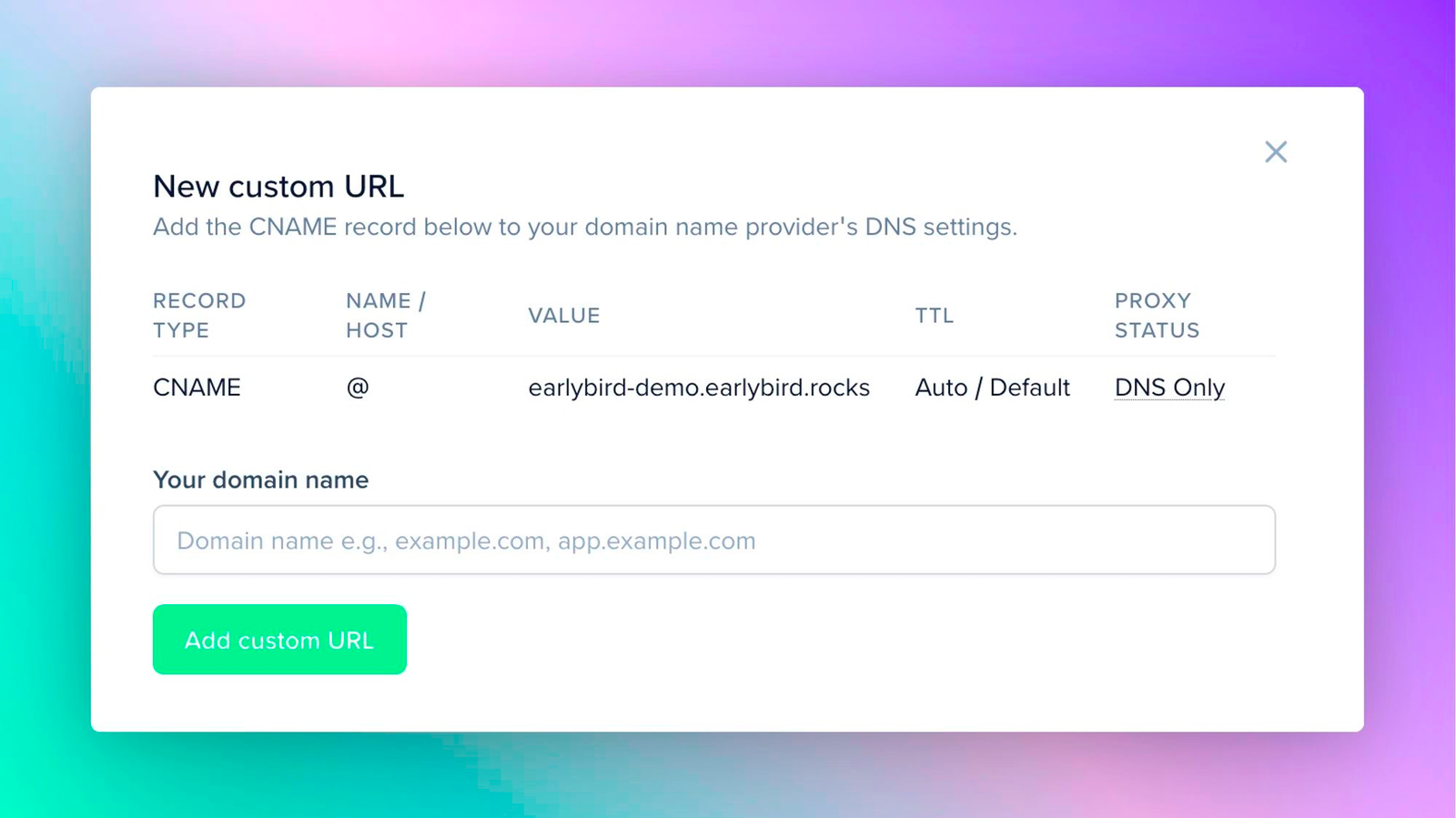 Point a Google domain to your EarlyBird landing page